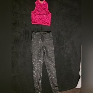 Balera Pink Top and Black Sequin Pants Set